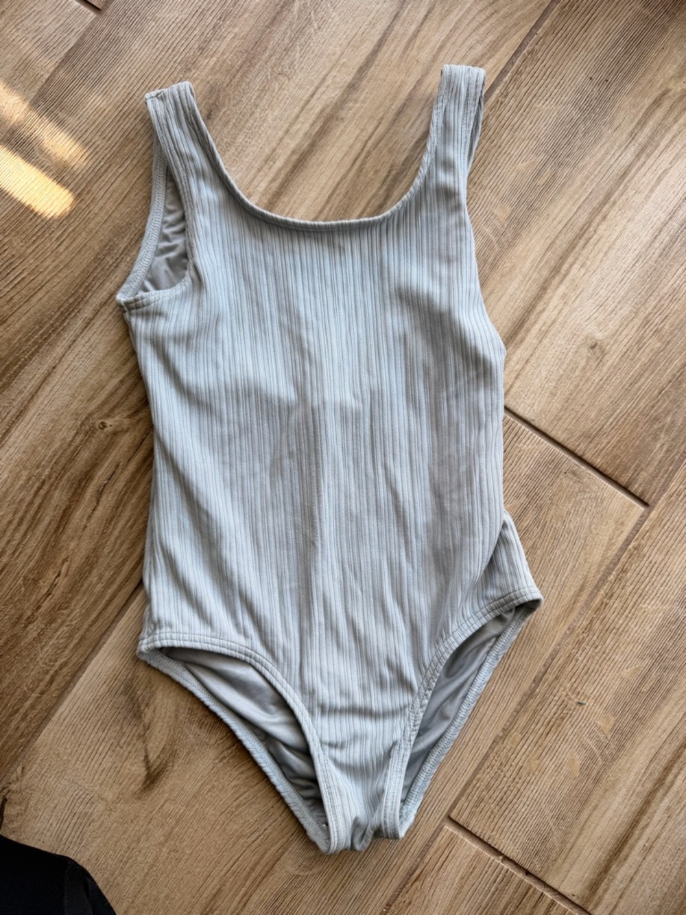 Rylee + Cru Ribbed One-Piece Swimsuit in Light Gray